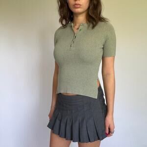 Abercrombie & Fitch Beige Ribbed Henley Top